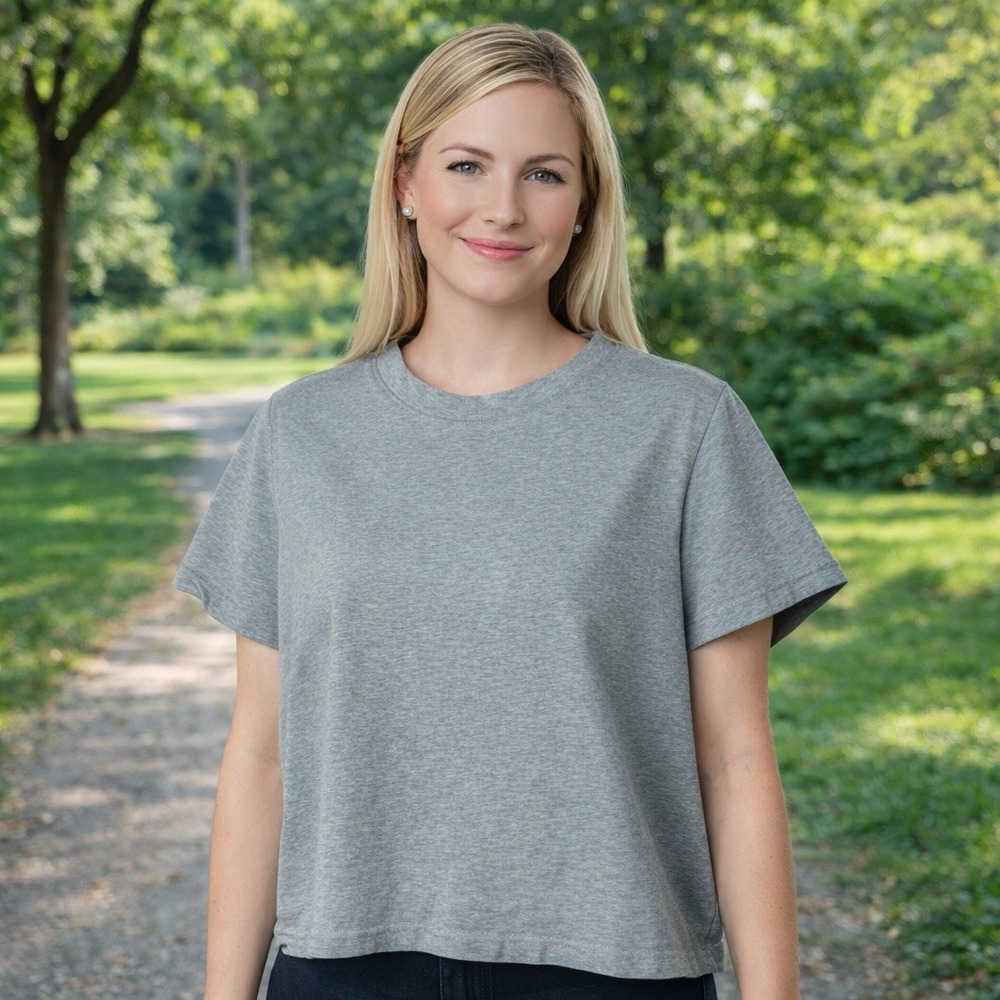 all:row Gray Crop Short Sleeve‎ Tee 100% Cotton Capsule Old Money Minimalist L